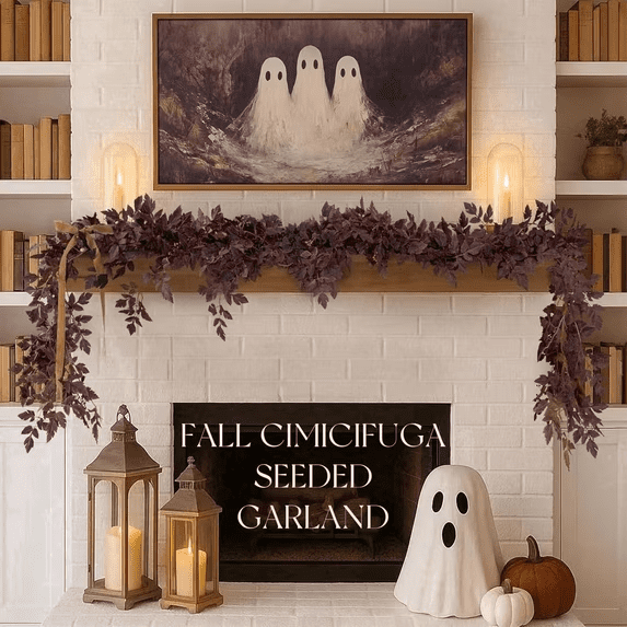 Fall Decorations for Home-6FT Dark Plum Fall Garland, Artificial Autumn Leaf Garland for Mantel, Fireplace, Table, Moody Thanksgiving Halloween Decor with Flexible Branches for Indoor Styling