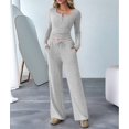 thumbnail image 5 of Women'S 2 Piece Matching Lounge Sets Fall Fashion Outfits Henley Neck Sweater Top Wide Leg Pants Sweat Suits Gray XL, 5 of 9