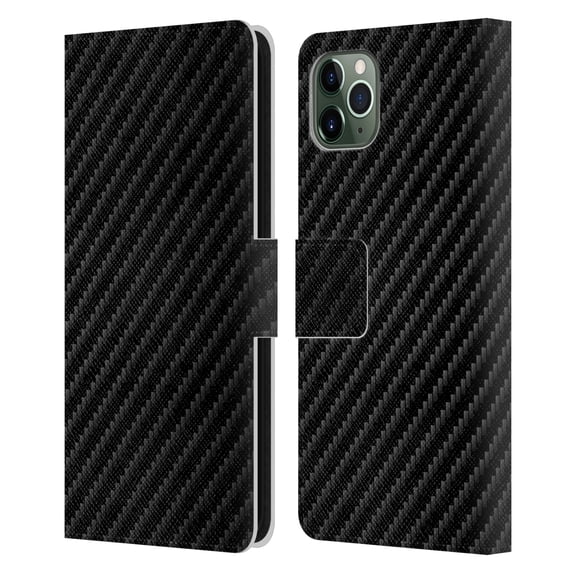 Head Case Designs Officially Licensed Alyn Spiller Carbon Fiber Plain Leather Book Wallet Case Cover Compatible with Apple iPhone 11 Pro Max