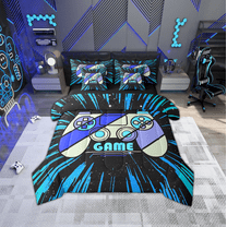 Erosebridal Gradient Gamepads Bedding Sets Twin Size,Video Game Comforter Sets with Sheets,Abstract Geometric Bed in a Bag Twin size,Breathable Gamer Room Decor,Reversible,7-Piece