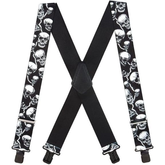 SuspenderStore Skull Suspenders - 2-Inch Wide Elastic - Gator Clip - 3 Sizes