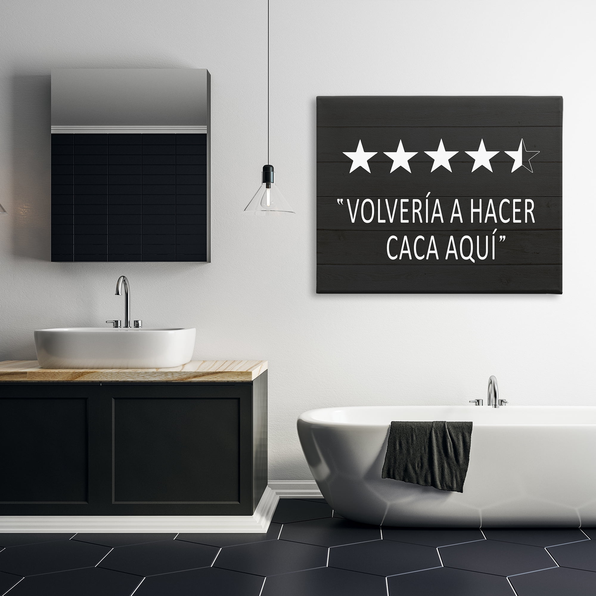 Stupell Industries Baño Cinco Estrellas Bath & Laundry Painting Wrapped Canvas Art Print Wall Art, 48 x 36