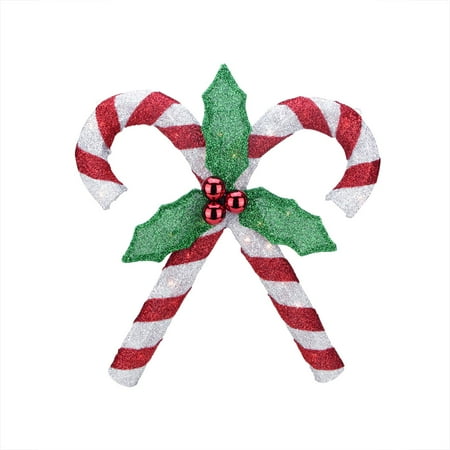 26 Lighted Red Silver Double Candy Cane With Holly Tinsel 26 Lighted Red Silver Double Candy Cane With Holly Tinsel Christmas Yard Art