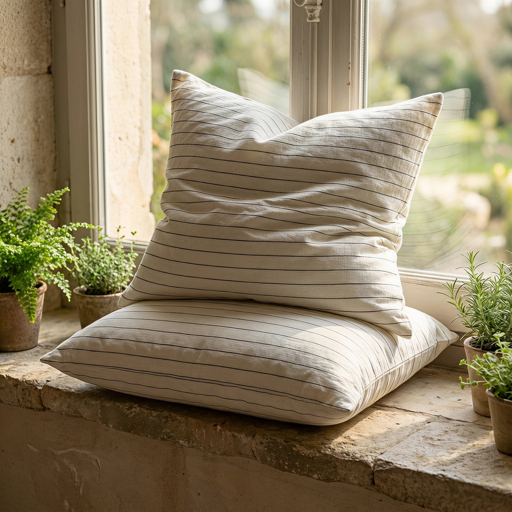 Unique Bargains 2 Pack Fine Stripe Throw Pillow Covers Cotton Blend Cases White 18"x18"