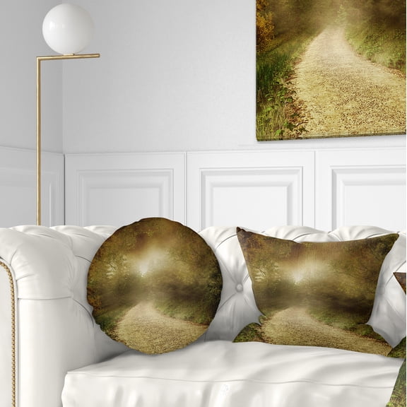 Designart Country Road Through Fall Scenery - Landscape Photography Throw Pillow - 12x20