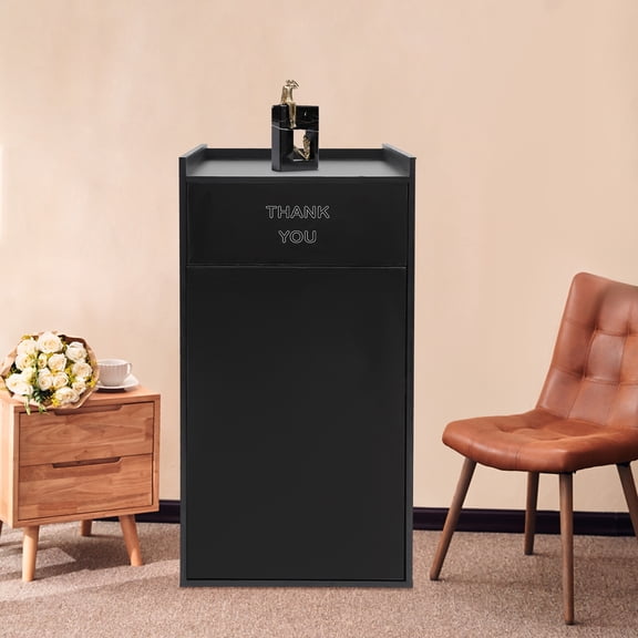 Modern  Trash Can, 22x22x46in, Black, Eco-Friendly Ecological Board, Swing-Open Door, Top Platform, Easy to Clean, Ideal for Restaurants, Offices, and Food Courts