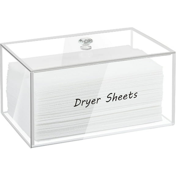 Dryer Sheet Holder, Dispenser, Acrylic Container Storage Box for Laundry Room Organization, Holds Sheets, Balls, Clothes Pins, Laundry Pods