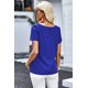 thumbnail image 1 of ABPHQTO Blusa de mujer con cuello en V y manga corta con detalles de botones azules, 1 of 5