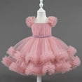 thumbnail image 5 of XUELUO Toddler Girls Tulle Princess Dress Puff Shoulder Ruffled Floral Dress Pearl Waistband Holiday Fluffy Party Skirts, 5 of 6