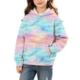 thumbnail image 2 of Yeaiivve Tie Dye Hoodie for Girls Drop Shoulder Long Sleeve Oversized Hooded Sweatshirts Kids Fall Fashion Back to School Sweatshirt Preppy Top with Kangaroo Pocket 13 Years Multicolor, 2 of 9