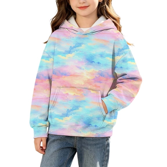 Atogsazn Girls Fleece Lined Hoodies Kids Casual Long Sleeve Hooded Sweatshirt Fall Winter Clothes Tops Sky Blue 7-8 Years Fashion