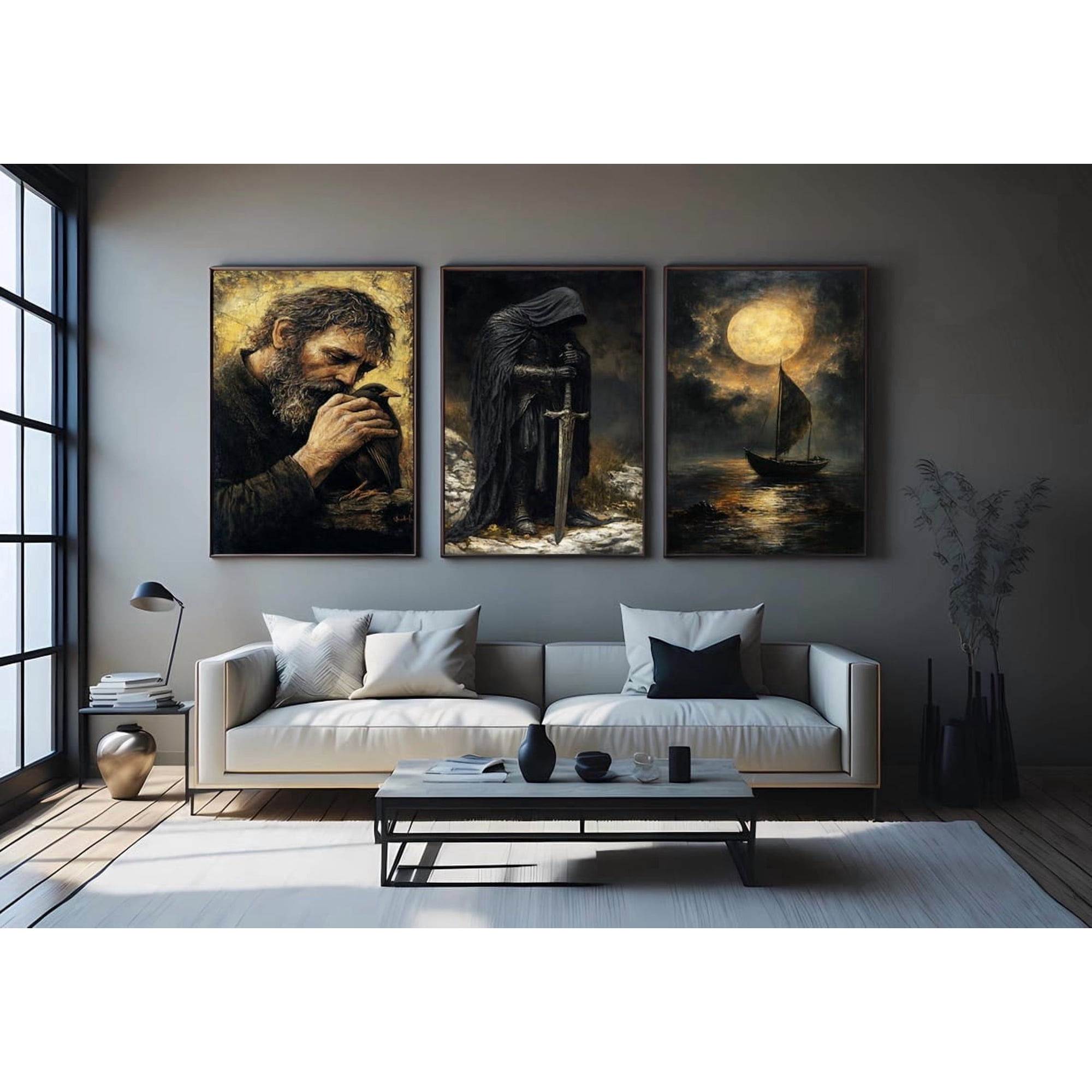 Set Of 3 Dark Knight Wall Art Prints Gothic Medieval Living Room And Gallery Wall Decor