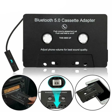Bluetooth 5.0 Cassette Adapter for Car, Wireless Tape Player Audio Receiver with Hands-Free Calling, Universal Aux Compatible with iPhone & Android Smartphones