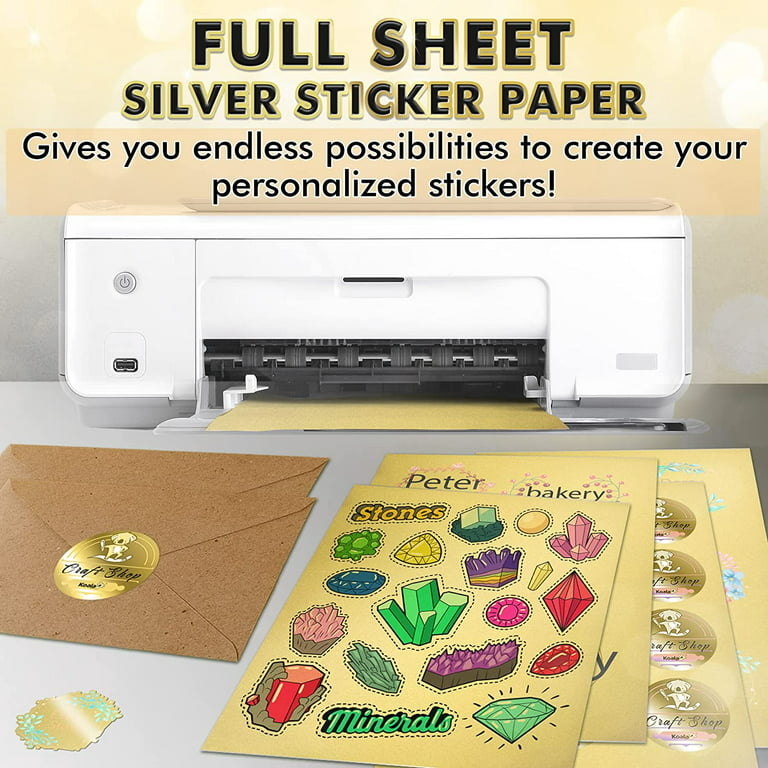 Koala Metallic Gold Glossy Sticker Paper for Inkjet and Laser Printer, 20 Sheets 8.5x11 inch Golden Printable Sticker Paper for Birthdays Christmas