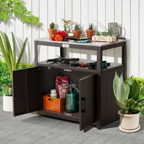 Garden Potting Bench with Storage Cabinet, Outdoor Gardening Table and Plant Workbench, Gardening, with Stainless Steel Tabletop