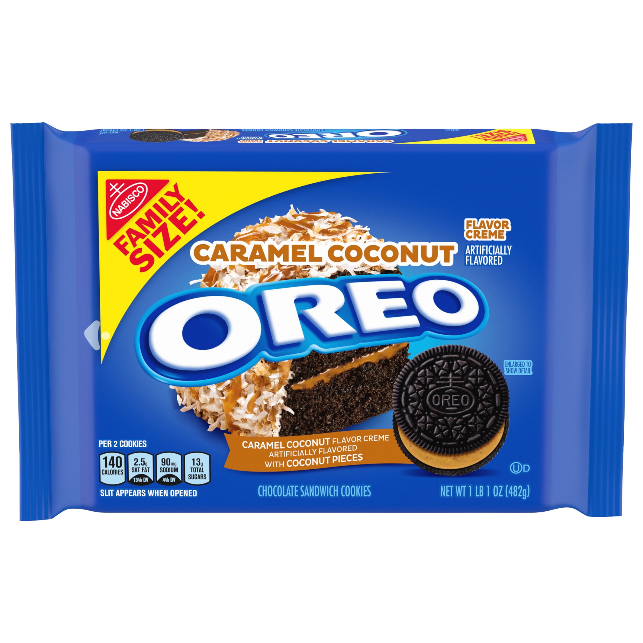 (3 pack) OREO Caramel Coconut Creme Chocolate Sandwich Cookies, Family Size, 17 oz