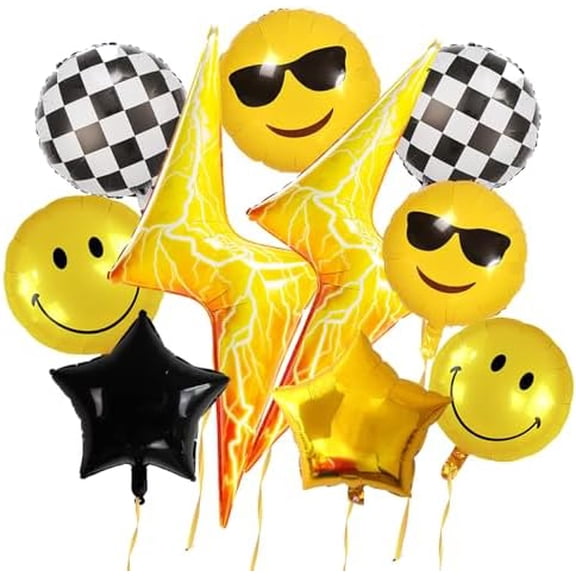 10 PCS Smiley Face Theme Birthday Party Decorations Contains Lightning Checkered Helium Balloons, Cool Yellow Smiley Face Balloons for Wedding Baby Shower Supplies$$Electronics Accessories