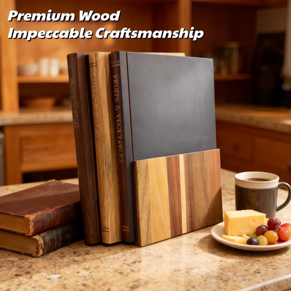 Book-Shaped Cutting Board Set of 3, Wooden Chopping & Serving Boards with Stand - Decorative for Vegetables, Cheese, Charcuterie & Entertaining - Unique Kitchen Gift for Home Chefs