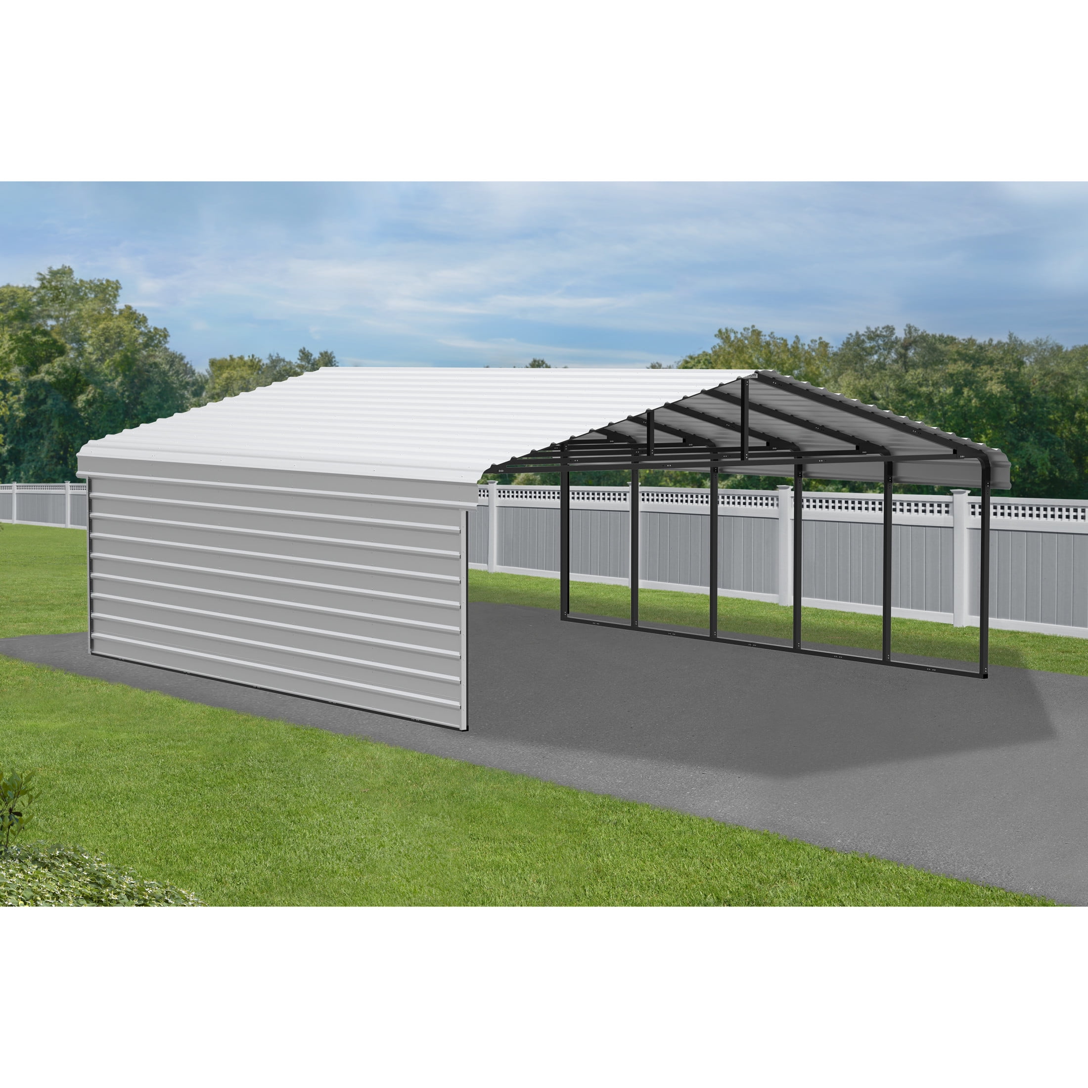 Arrow 20 x 24 x 7 ft Eggshell Carport With 1 Side Wall Kit