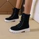 thumbnail image 2 of NECHOLOGY Botas Mujer Adulto Femenino Zapatos Botines para mujer Botas de suela gruesa cálidas de felpa con cabeza redonda y cordones de ante de color sólido a la moda para mujer (Black, 7.5), 2 of 6