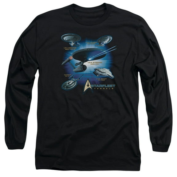 Star Trek Starfleet Vessels Long Sleeve Adult 18/1 T-Shirt Black