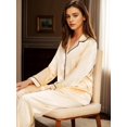 thumbnail image 3 of Womens Silk Satin Pajamas Set Sleepwear Loungewear,Light Yellow, 3 of 5