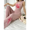 thumbnail image 1 of Women'S Lip & Letter Embroidered Ribbed Knit Homewear Set, 1 of 5