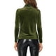 thumbnail image 3 of INSPIRAR CHIC Blusa de Mujer de Manga Larga Cuello Mock Cuello de Tortuga de Terciopelo Elástico XS Verde Oliva, 3 of 6