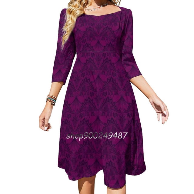 Vestido elegante y dulce de encaje de estegosaurio morado para mujer, vestido coreano kawaii con cuello cuadrado, estegosaurio, estegasaurio, volcán, dinosaurio