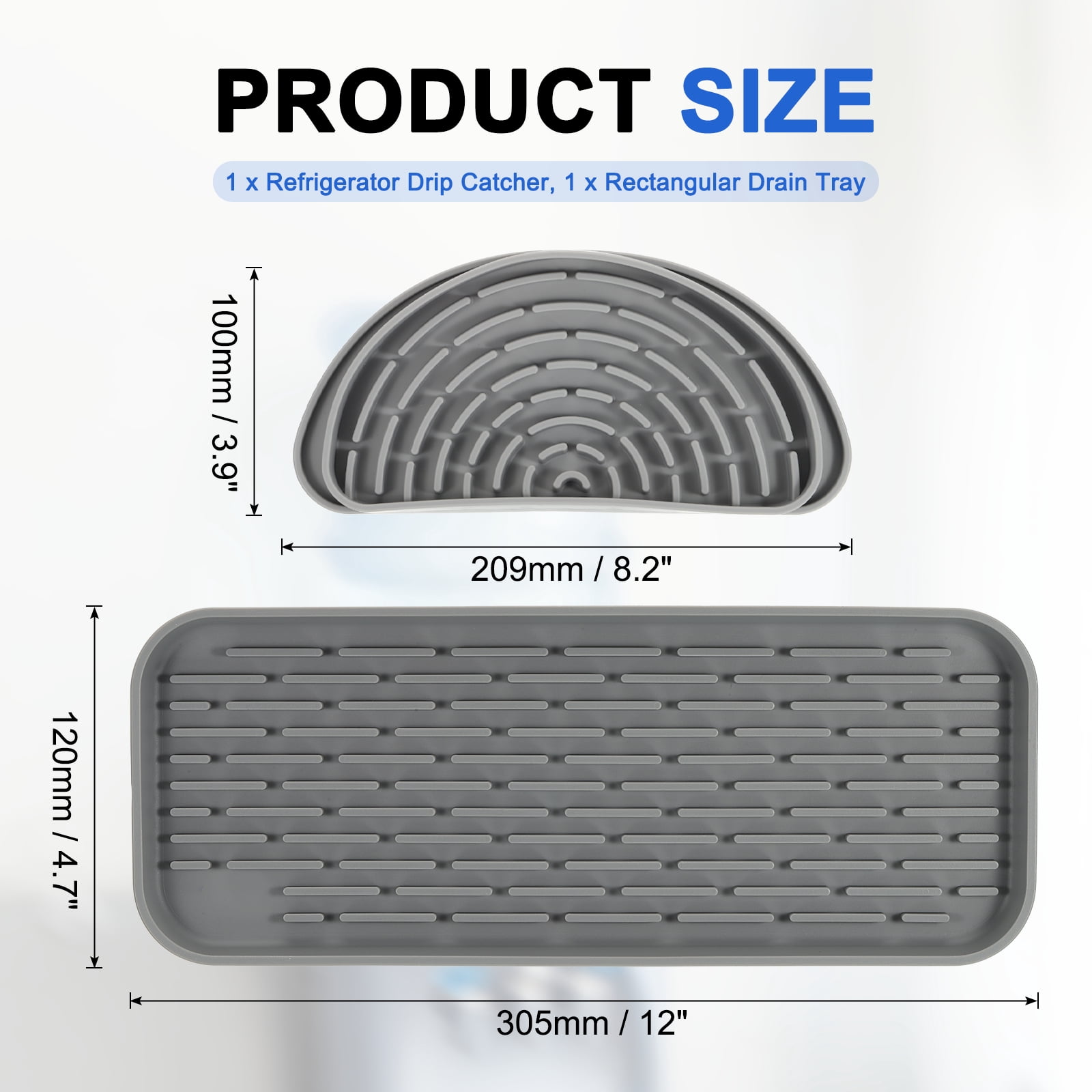Uxcell Semi-Circular Refrigerator Drip Catcher - Non-Slip Silicone Mini Dispenser Drip Collector Fridge Spills Water Pad Catch Basin with with Rectangular Large Drain for Drainage, Grey