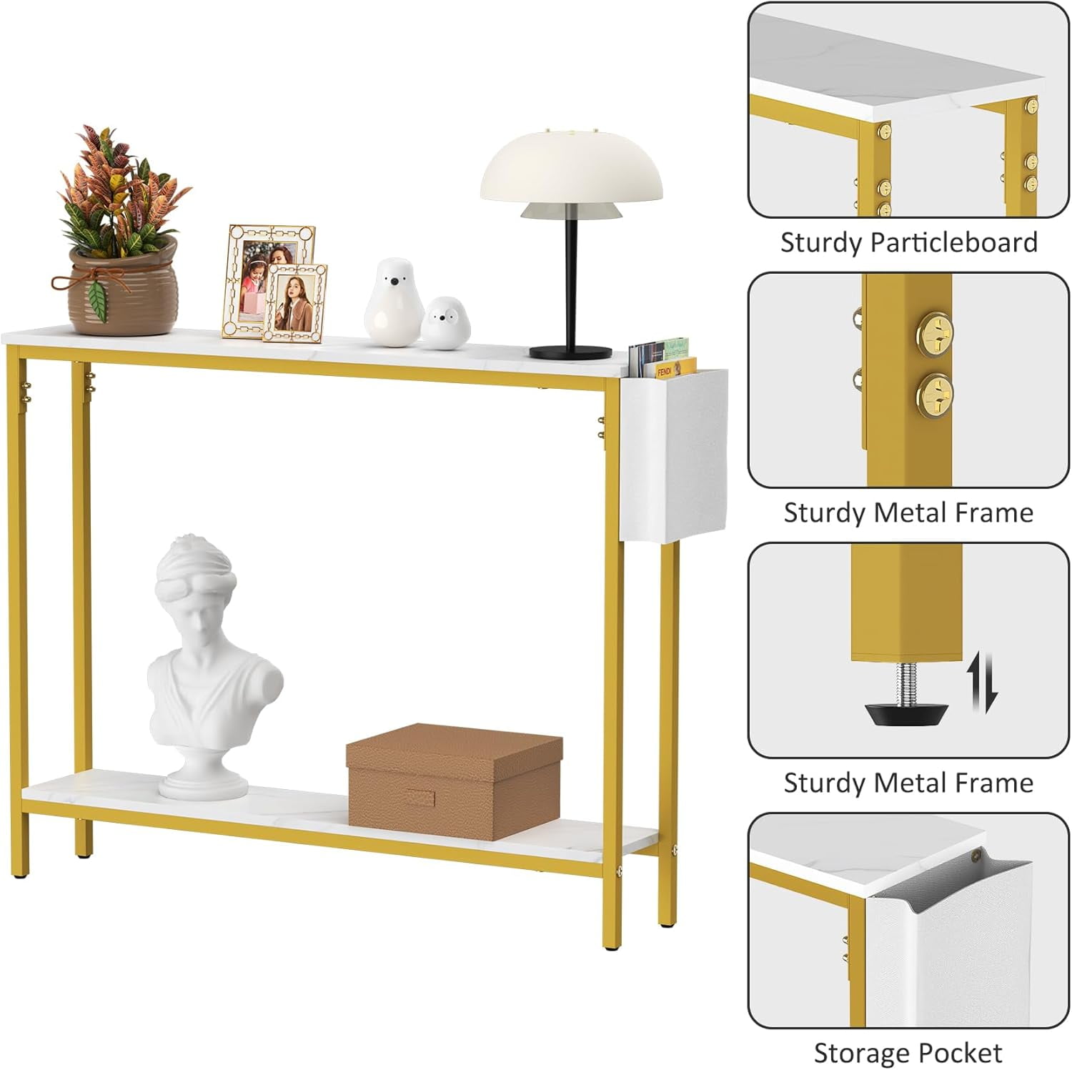 Frmobepts Console Table for Entryway, 2 Tier Entryway Table Bookshelf Accent Table With Storage Shelf Living Room Entry Hall Foyer Table Furniture, Marble White