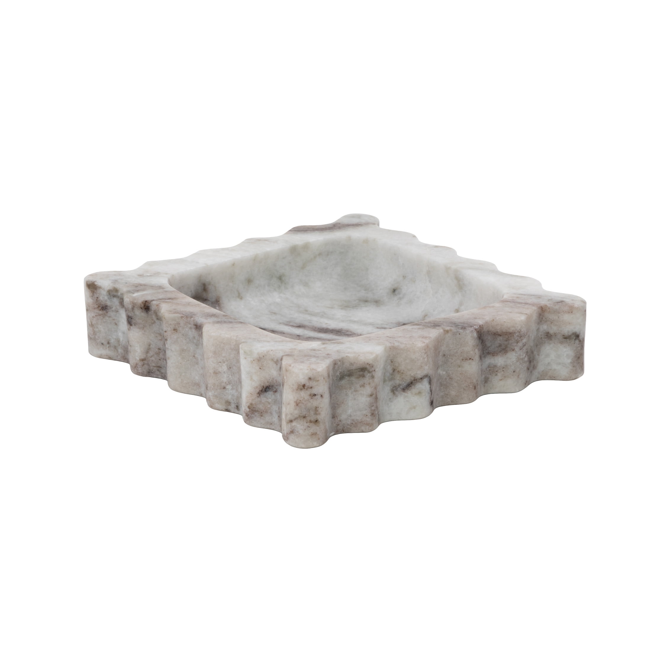 DecMode 6" x 6" Gray Marble  Tray with Brown Swirl Pattern and Wavy Edges, 1-Piece