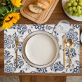 thumbnail image 4 of Navy Blue Flowers Placemats Set of 4, Retro Ethnic Floral Pastoral Art Placemats for Dining Table, Place Mats for Kitchen Tabletop, Waterproof Wipeable Dining Table Mats Set, 4 of 9