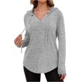 thumbnail image 2 of Womens Cozy Knit Sweaters Hoodies Ribbed V Neck Pullover Sweatshirts for Fall Outfits S-XXL 05-Gray S, 2 of 5
