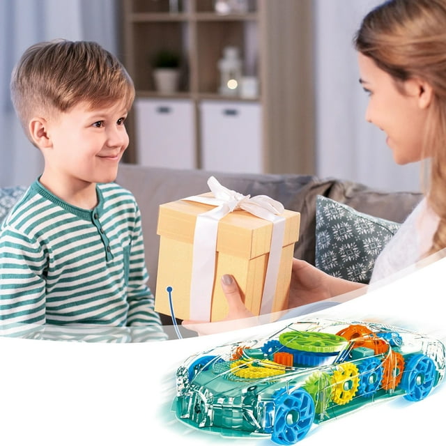 Dvkptbk Gear Cars Transparent Concept Car Rotation Colorful Music Gear Lighting Sports Car Toys Car Toy Children's Puzzle Toy Education