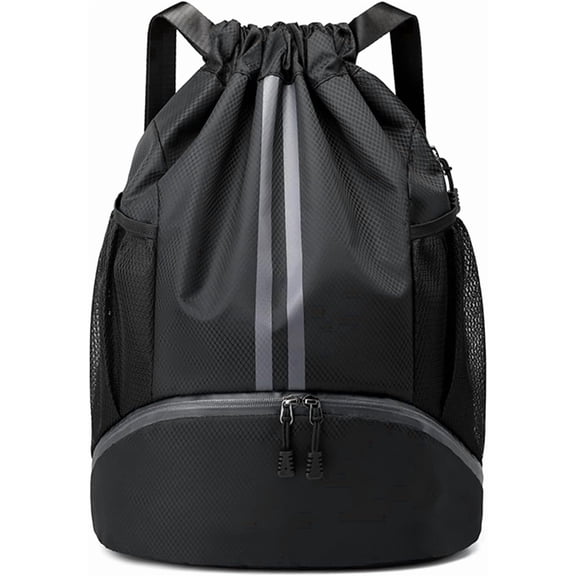 Sports Drawstring Gym Bag with Shoe Compartment, Waterproof Cinch Backpack for Soccer, Basketball, Swim & Beach, Unisex for Men Women