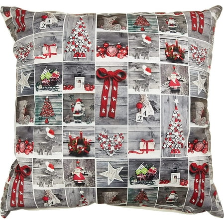 Violet Linen Seasonal Christmas Splendours Pattern Polyester Super soft feel faux suede fabric digital print Collage of Different Red Grey and White Ornaments 18 x 18 Decorative Throw Pillow