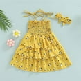 thumbnail image 5 of StylesILove Baby Toddler Girls Floral Print Smocked Tiered Sleeveless Dress & Headband 2pcs Summer Ruffle Sundress Outfit (Mustard Yellow, 2-3 Years), 5 of 6