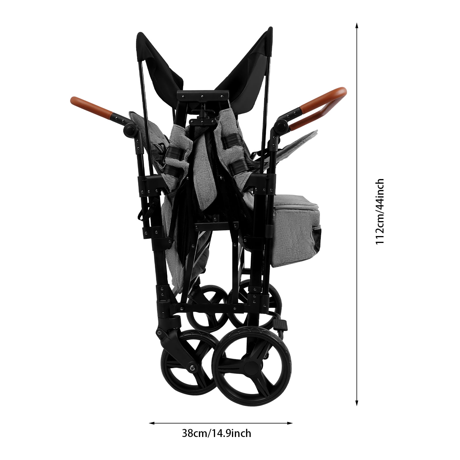 Foldable Double Push Bar Wagon Stroller, Wagon Cart Featuring 4 High Seat