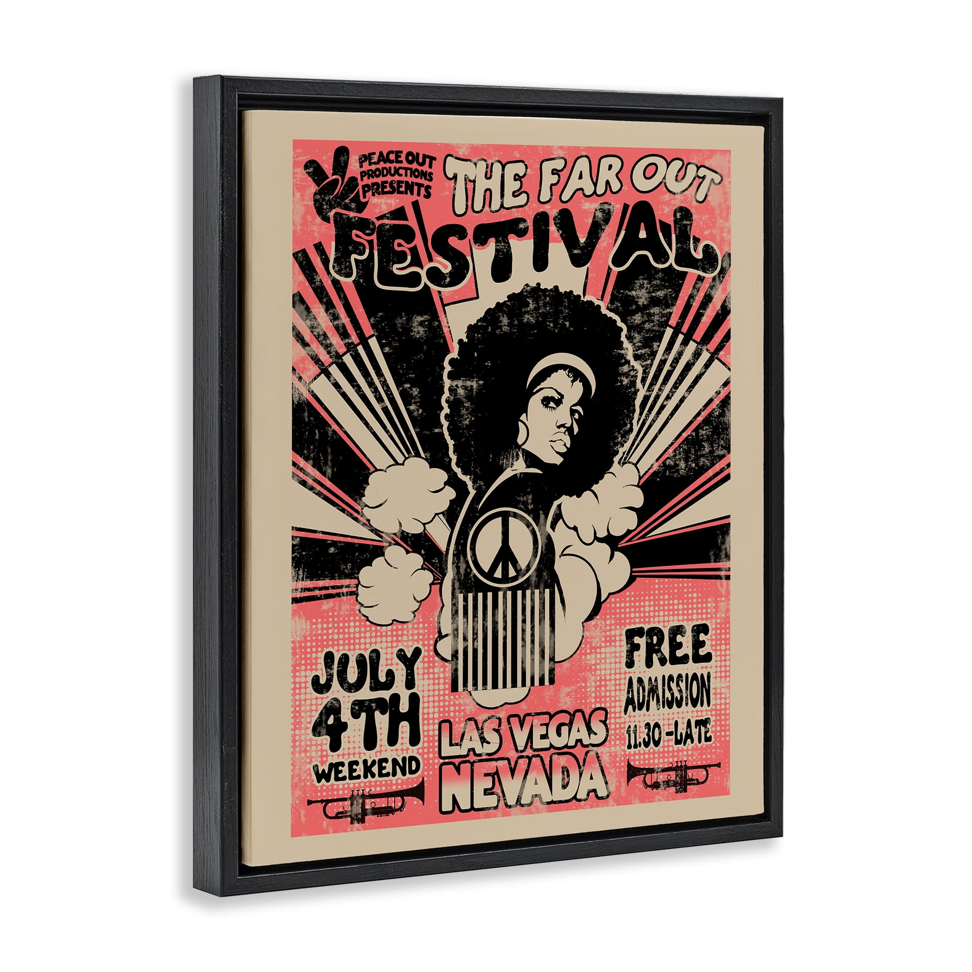 Stupell Industries Retro Far Out Festival Poster Black Framed Floater Canvas Wall Art, design by Ali Chris