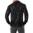 thumbnail image 4 of Mens Sparkly Sequin Shirt 70s Costumes Button Front Shirt Party Sheer Mesh Long Sleeve Shirt Tops (Black,L), 4 of 5