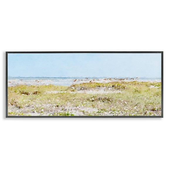 Stupell Industries Eastern Beach Grass Landscape Painting Black Framed Art Print Wall Art, 24 x 10