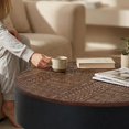 thumbnail image 3 of GZXS 31.5" Round Coffee Table with Hidden Storage & Flip-Over Lid, Carved Bohemian Tabletop & Solid Wood Legs, Two-Tone Design, Matte Black+Brown Finish, for Living Room/Vintage Decor, 3 of 9