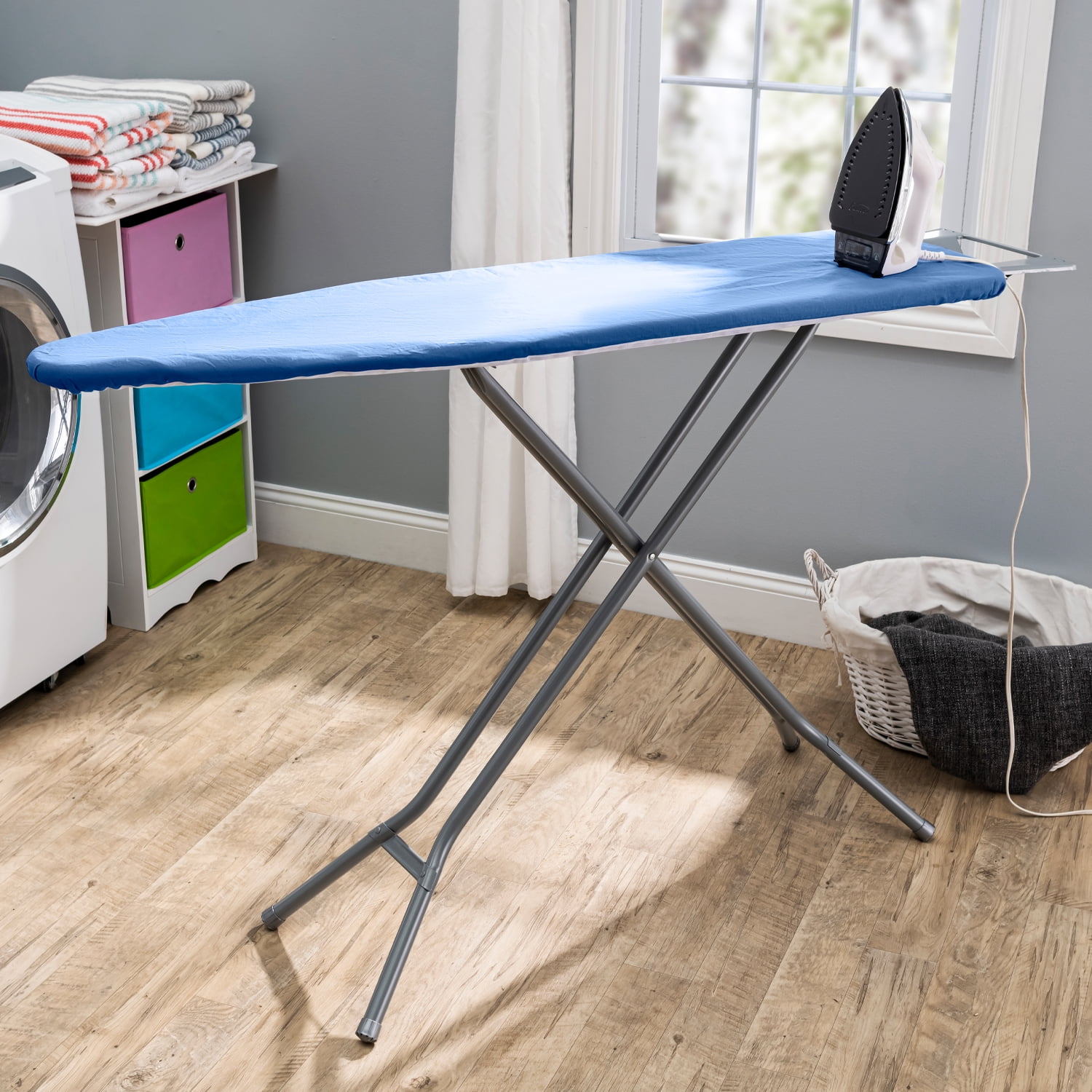 Seymour Home Products Adjustable Height, 4 Leg Ironing Board with Mesh Top and Iron Rest, Dark Blue