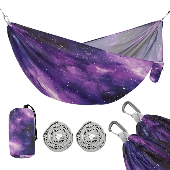 Portable Outdoor Camping Hammock Travel Hammock Ideal for Backpacking, Hiking, and Travel Purple Galaxy
