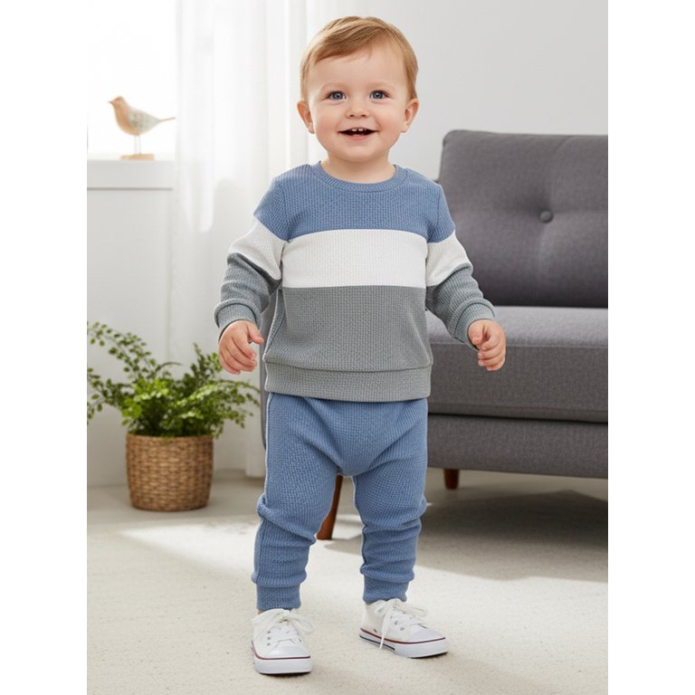 Loicainy Toddler Boy Striped Long Sleeve Top and Pants Set photo 8