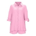 thumbnail image 5 of RMGVDSD Women's Casual Two Piece Outfits Classic Lapel Long Sleeve Button Down Shirts With Matching Shorts Set Summer Womens Shorts Sets, 5 of 9