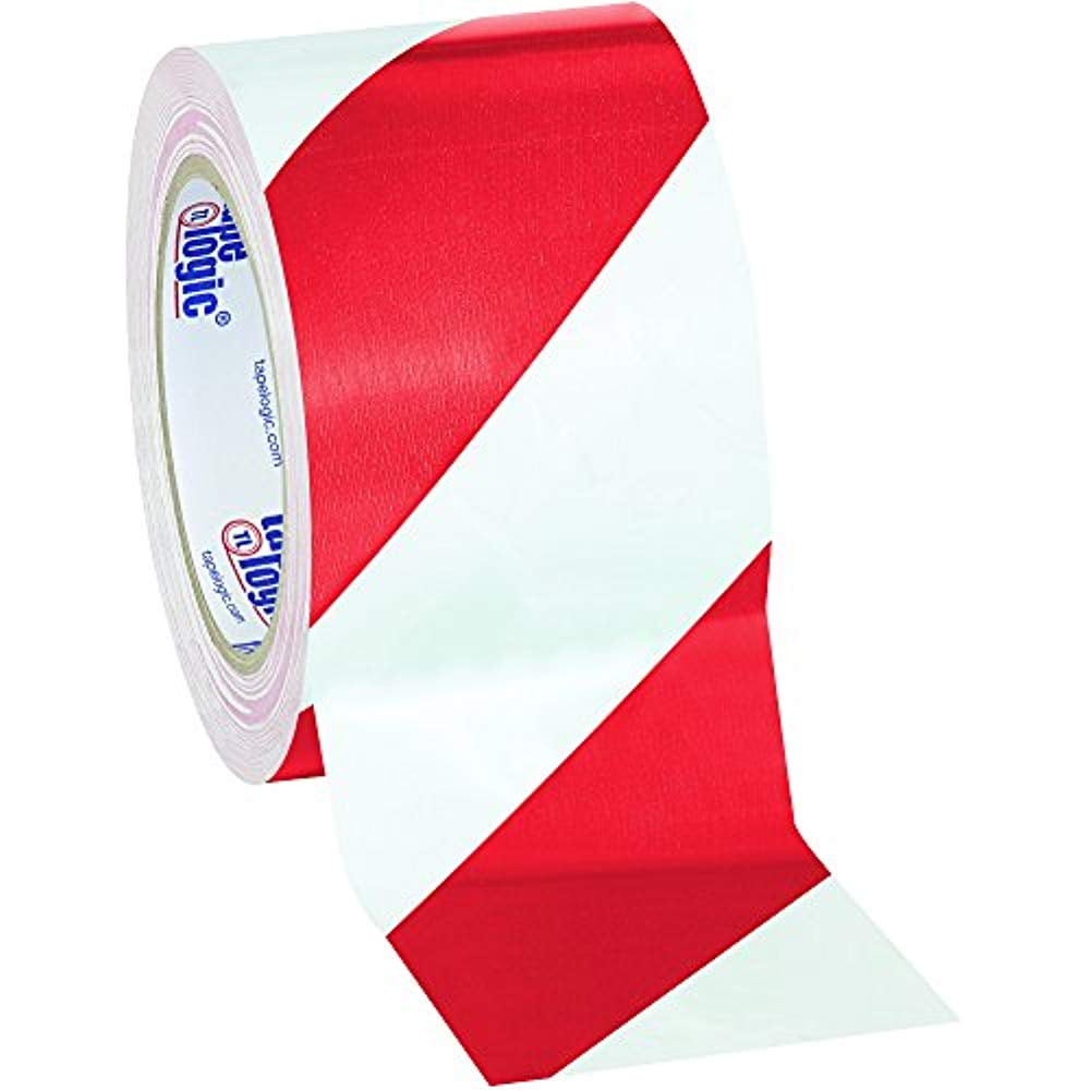 Tape Logic Red/White Striped Vinyl Safety Tape 3" x 36 Yard Roll (16 Roll/Case)