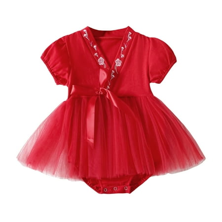 

BSDHBS Summer Baby Girl Clothes Baby Romper Kimono Robe Cotton Japanese Pajamas Short Sleeve Romper Tulle Tutu Dress Red Size 80