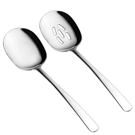 

10 Inch Slotted Spoon and Serving Spoon Premium Spoons Silverware Cooking Spoon Pasta Spoon Mixing Spoon Foodgrade 18/8 Stainless Steel Pack of 2